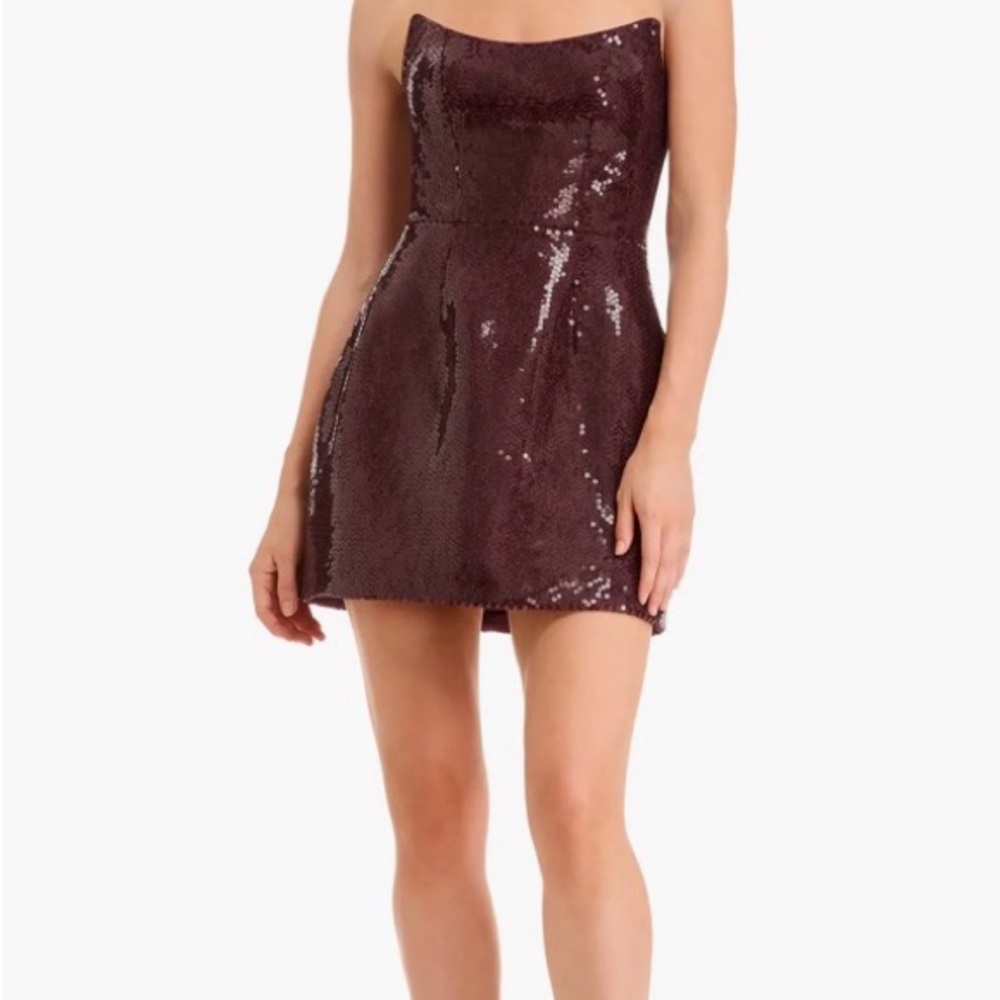 Dress the population Strapless Sequin Mini Dress - Dark Cherry xs